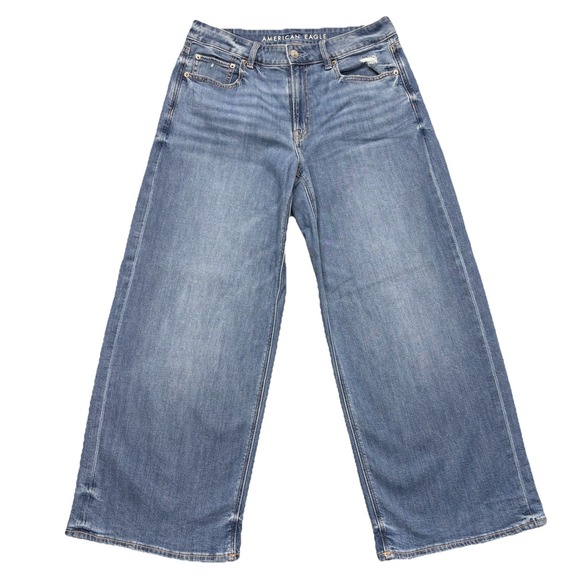 American Eagle Outfitters Denim - American Eagle Low Rise Baggy Jeans Wide Leg Womens 8 Short Blue Stretch Y2K
